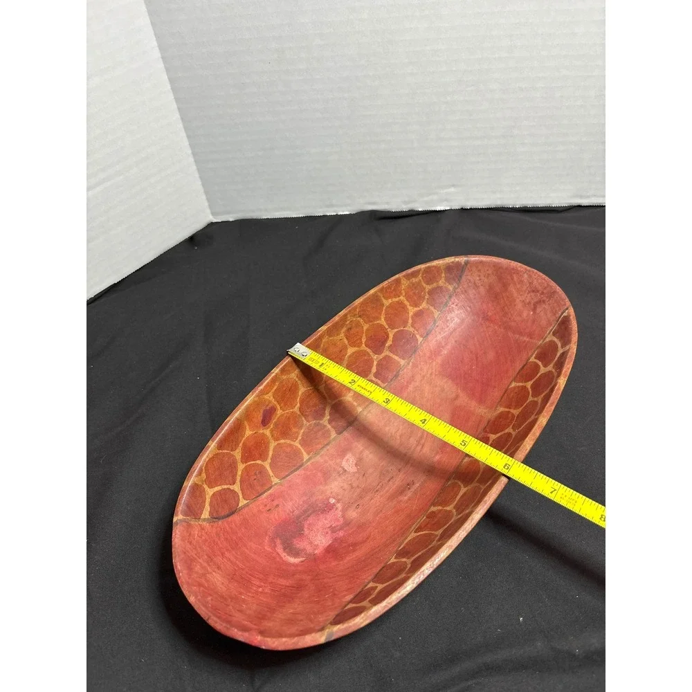 Oval Wooden Dish‎ Tray with Unique Etched Pattern Decorative Bowl Decor